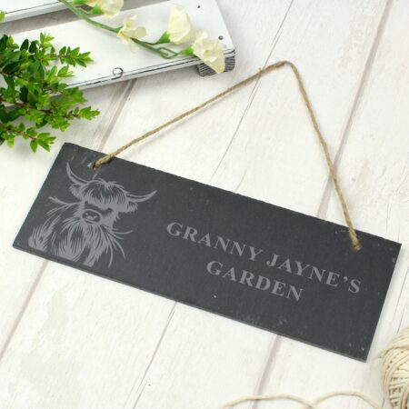 Personalised highland cow slate sign