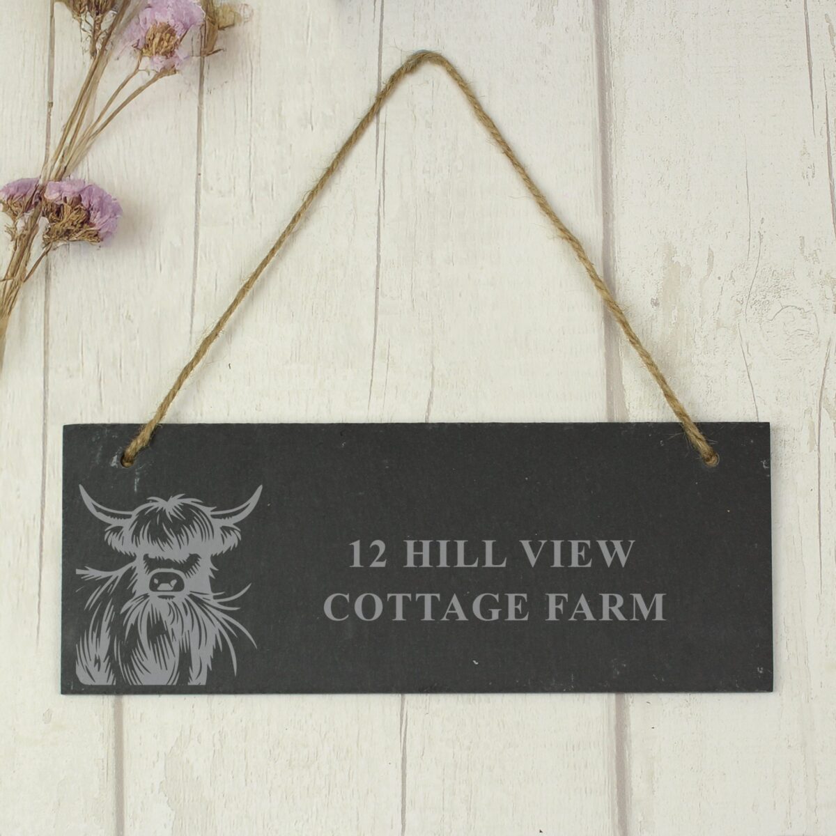Personalised highland cow slate sign