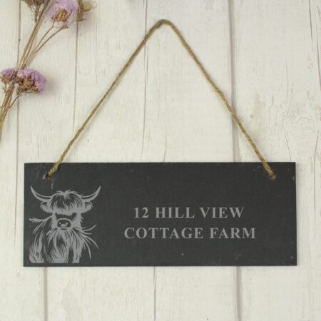 Personalised highland cow slate sign