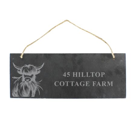Personalised highland cow slate sign