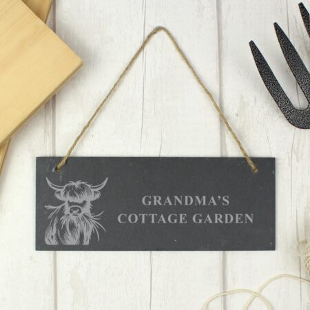 Personalised highland cow slate sign