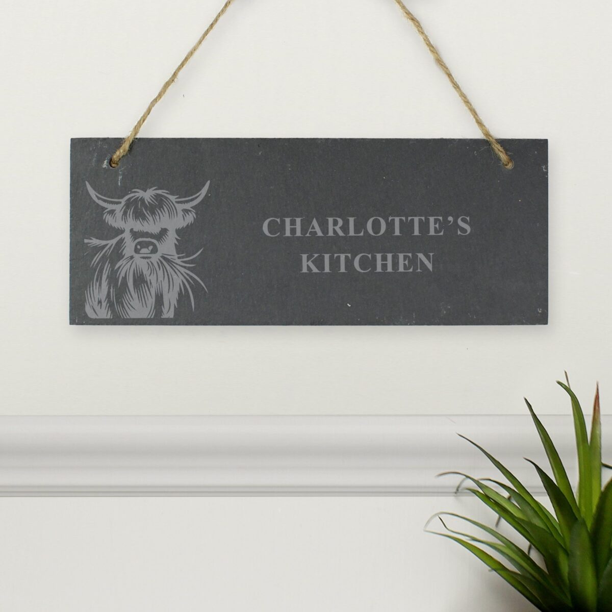 Personalised highland cow slate sign