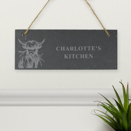 Personalised highland cow slate sign