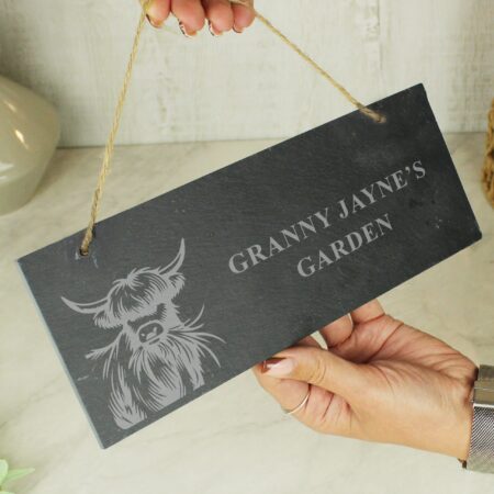 Personalised highland cow slate sign