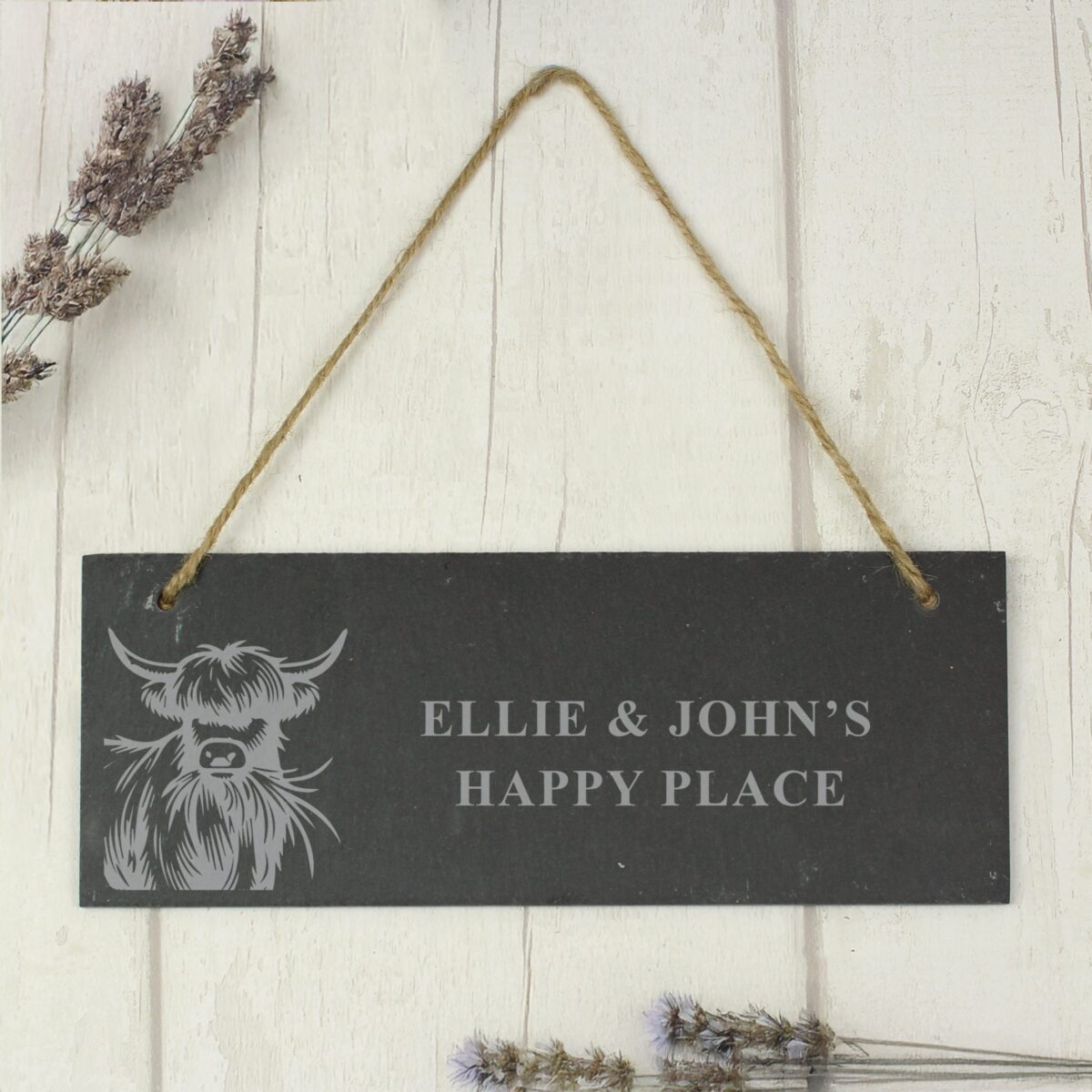 Personalised highland cow slate sign