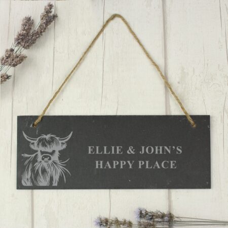 Personalised highland cow slate sign
