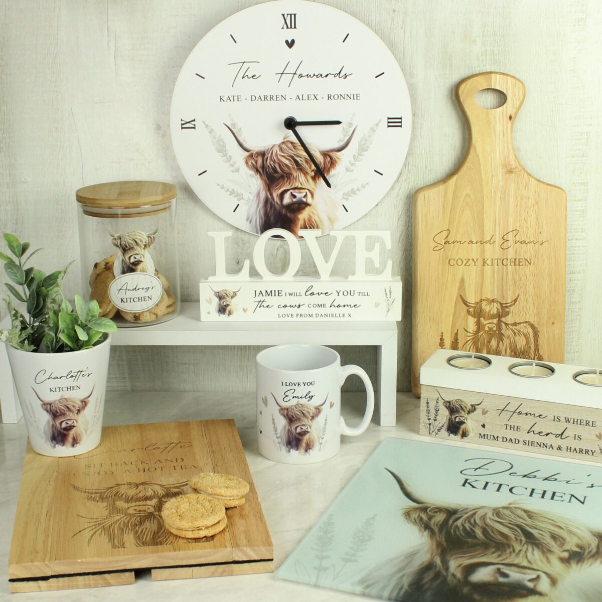 Personalised Highland Cow Triple Tea Light Box: 6 - Candle Holders By Gift Moments