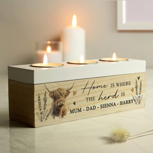 Personalised Highland Cow Triple Tea Light Box: 2 - Candle Holders By Gift Moments