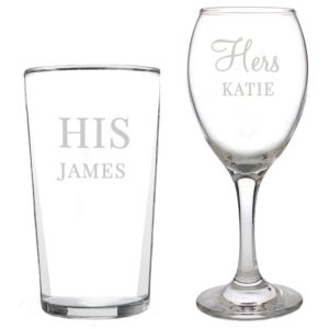 Personalised His & Her Pint and Wine Glass Set: 5 - Wine Glasses By Gift Moments