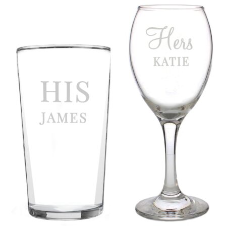 Personalised His & Her Pint and Wine Glass Set: 5 - Wine Glasses By Gift Moments