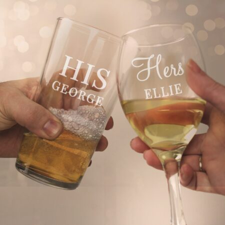Personalised His & Her Pint and Wine Glass Set: 4 - Wine Glasses By Gift Moments