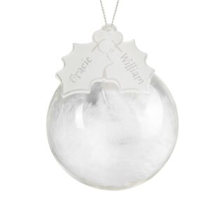 Personalised Holly Acrylic White Feather Bauble: 3 - Christmas Baubles By Gift Moments