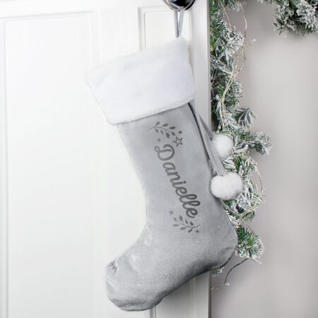 Personalised Holly Grey Christmas Stocking: 1 - Christmas Stockings By Gift Moments