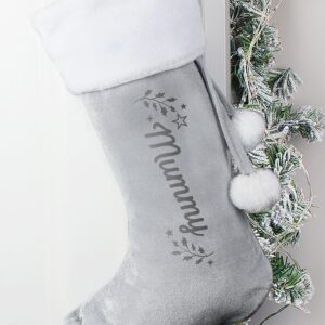 Personalised Holly Grey Christmas Stocking: 4 - Christmas Stockings By Gift Moments