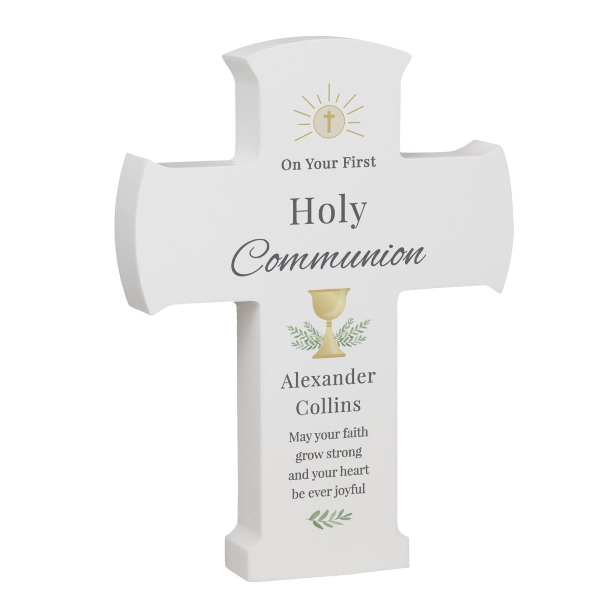 Personalised holy communion cross wooden ornament