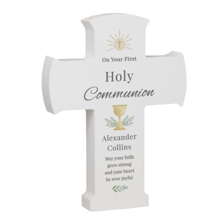 Personalised holy communion cross wooden ornament