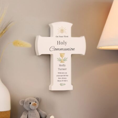 Personalised holy communion cross wooden ornament