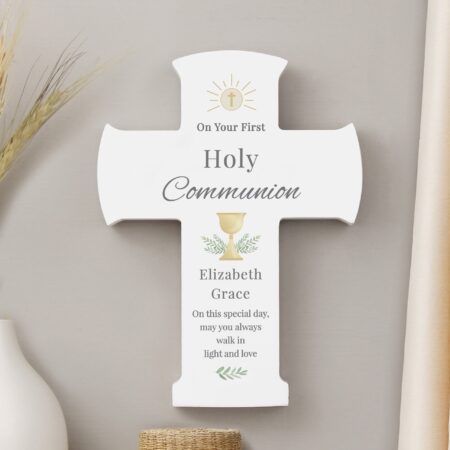 Personalised holy communion cross wooden ornament