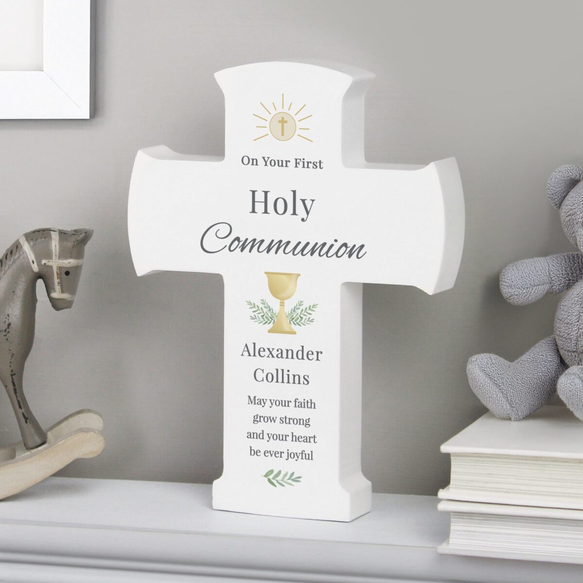 Personalised holy communion cross wooden ornament