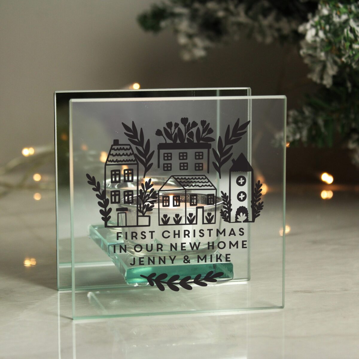 Personalised Home Glass Tealight: 4 - Candle Holders By Gift Moments