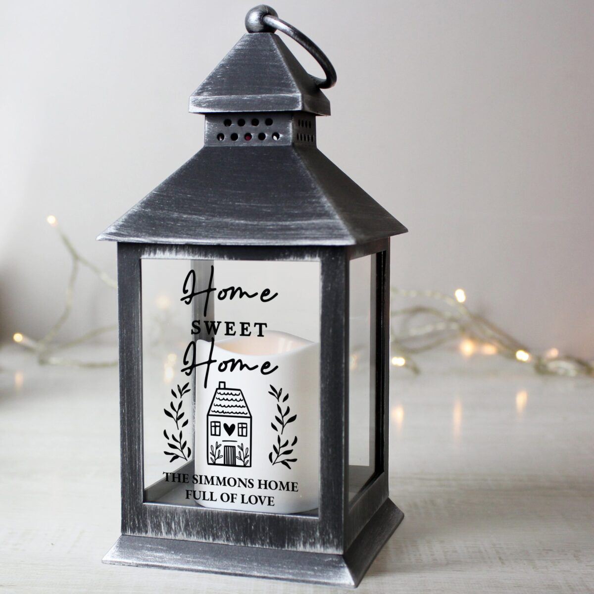 Personalised Home Sweet Home Black Lantern: 4 - LED Lighting By Gift Moments
