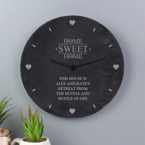 Personalised Home Sweet Home Slate Clock: 2 - Clocks By Gift Moments