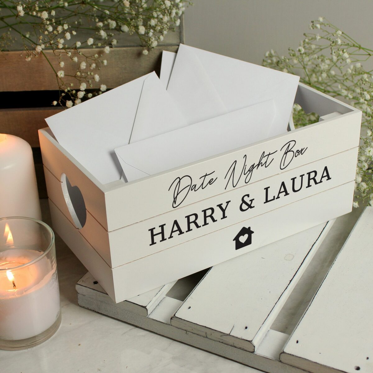 Personalised home white wooden crate