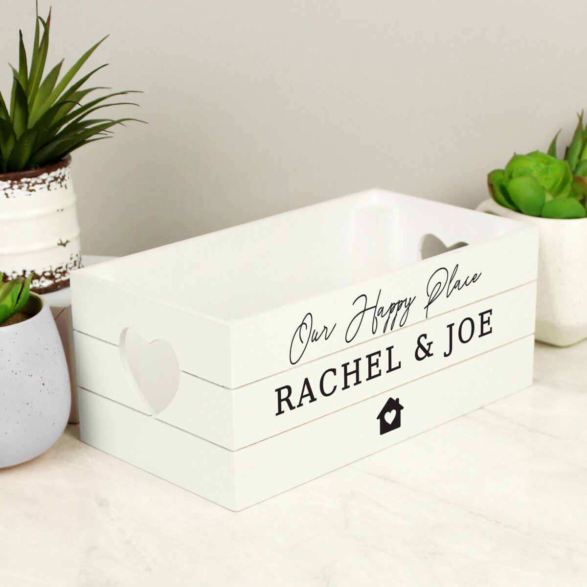 Personalised home white wooden crate