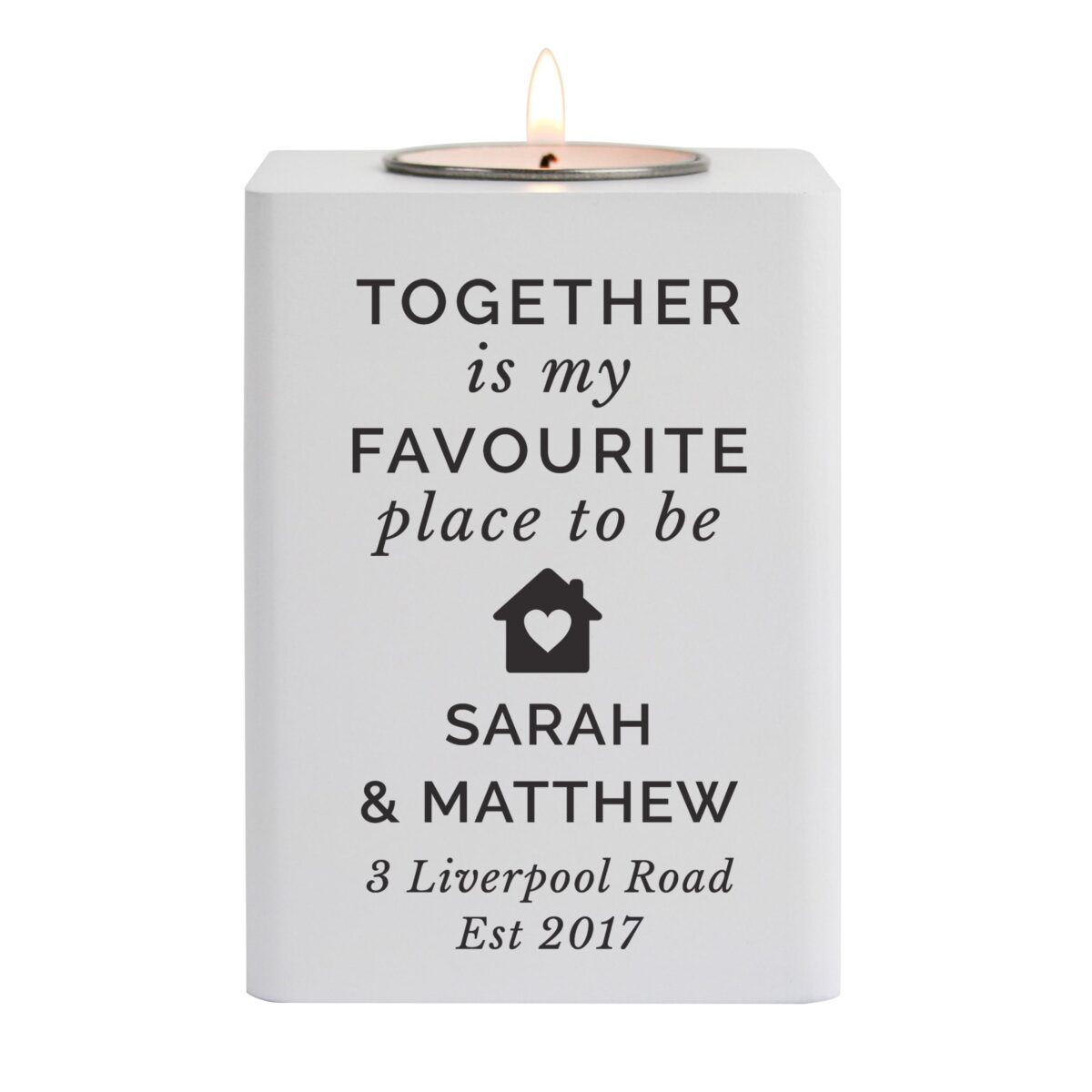 Personalised Home White Wooden Tea light Holder: 4 - Candle Holders By Gift Moments