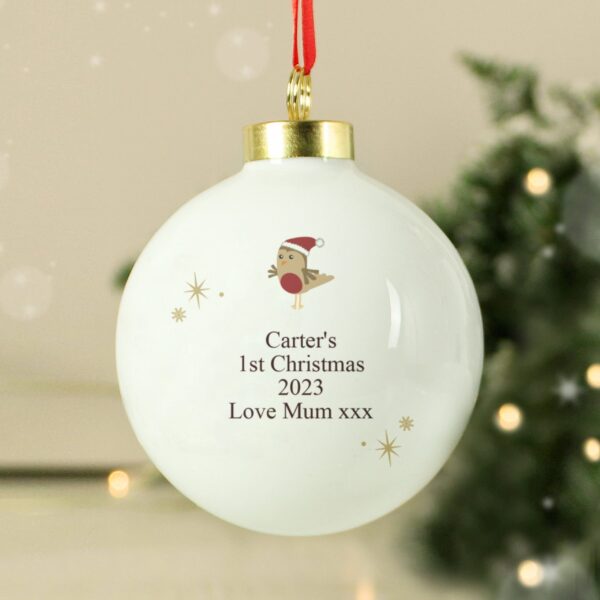 Personalised Initial Little Robin Bauble: 2 - Christmas Baubles By Gift Moments