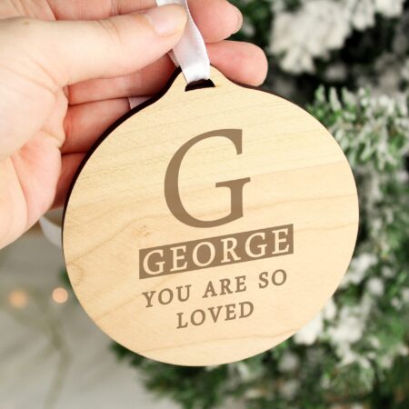 Personalised Initial Round Wooden Decoration: 2 - Decorations By Gift Moments
