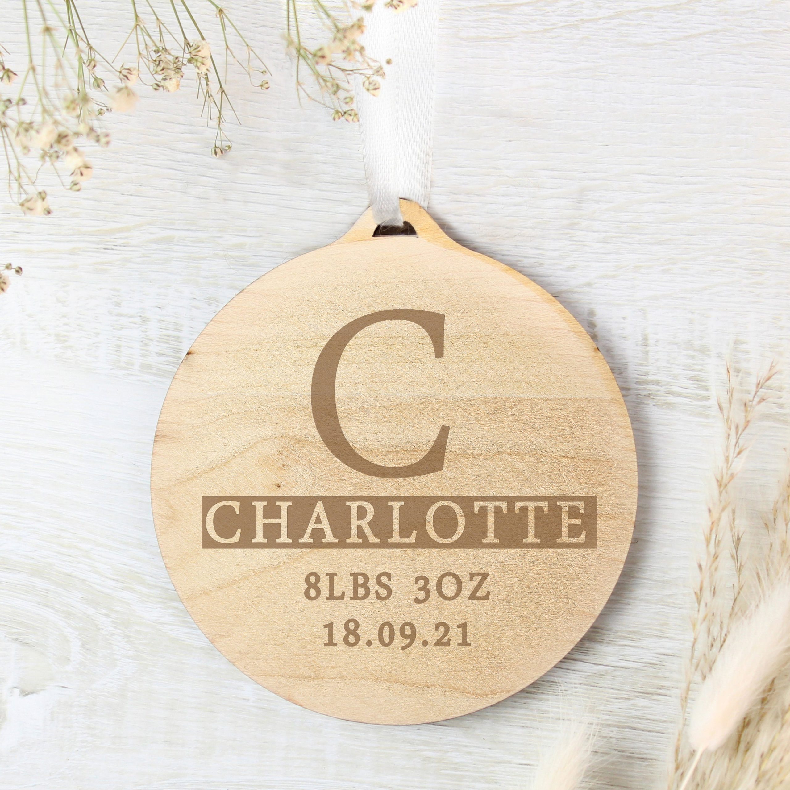Personalised Initial Round Wooden Decoration: 1 - Decorations By Gift Moments