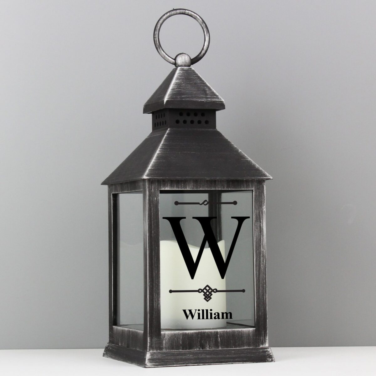 Personalised Initial Rustic Black Lantern: 7 - LED Lighting By Gift Moments