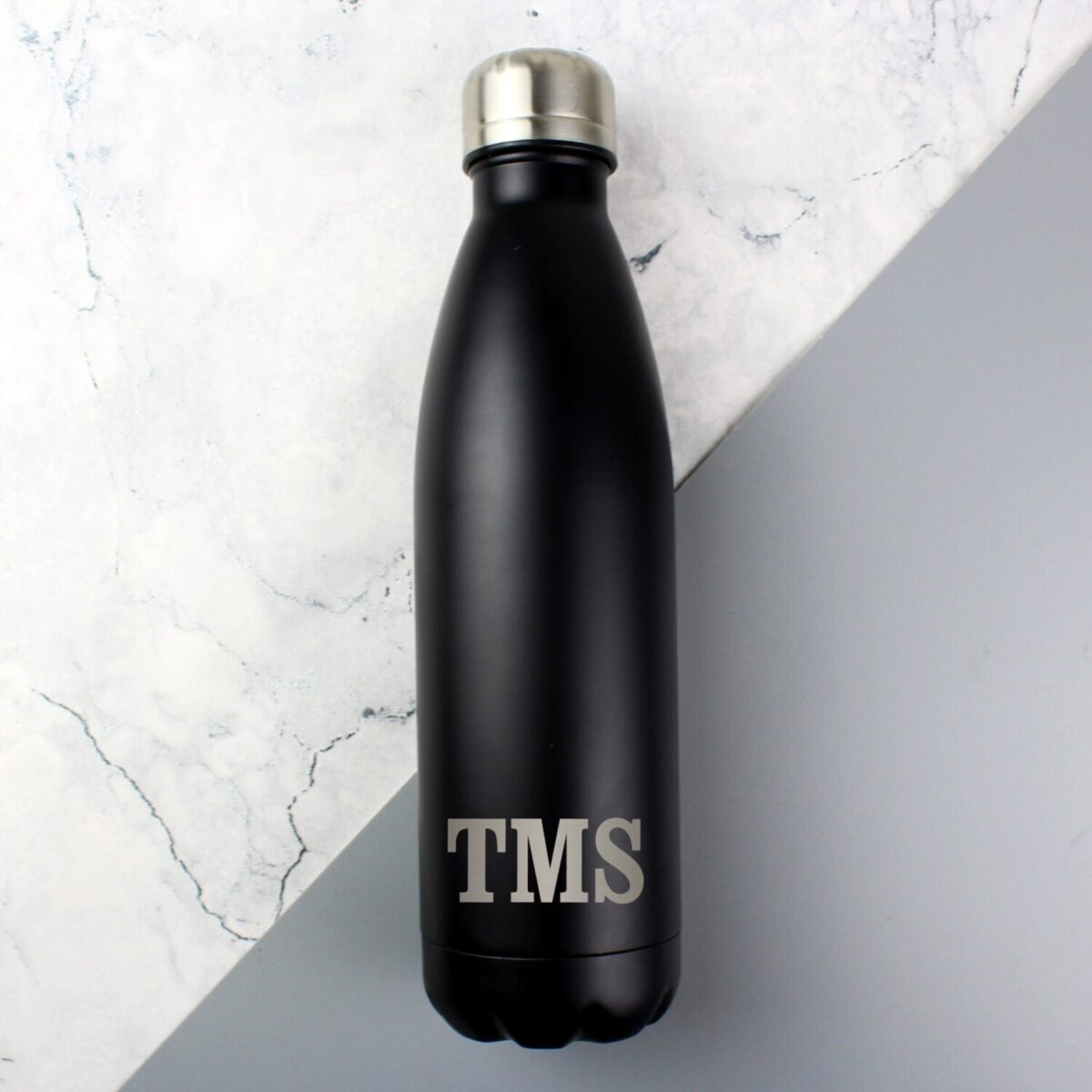 Personalised Initials Black Metal Insulated Drinks Bottle: 1 - Water Bottles By Gift Moments