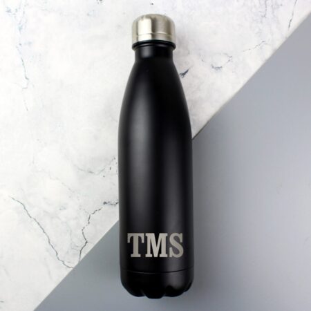 Personalised Initials Black Metal Insulated Drinks Bottle: 1 - Water Bottles By Gift Moments