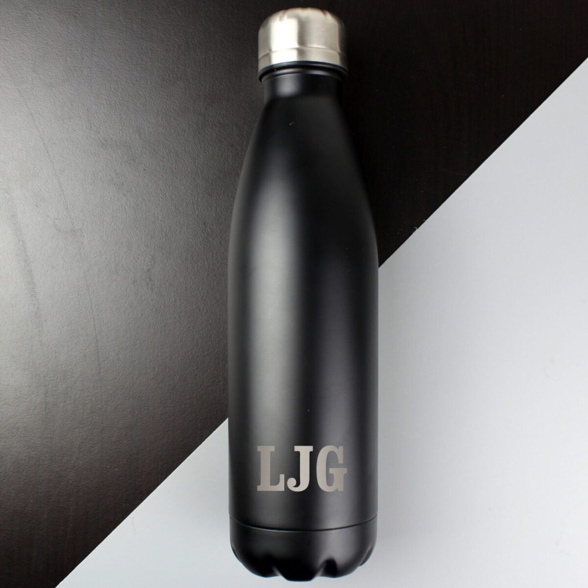 Personalised Initials Black Metal Insulated Drinks Bottle: 3 - Water Bottles By Gift Moments