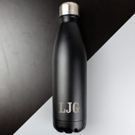 Personalised Initials Black Metal Insulated Drinks Bottle: 3 - Water Bottles By Gift Moments
