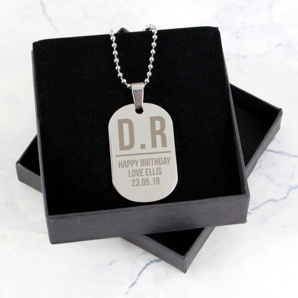 Personalised Initials Stainless Steel Dog Tag Necklace: 1 - Necklaces By Gift Moments