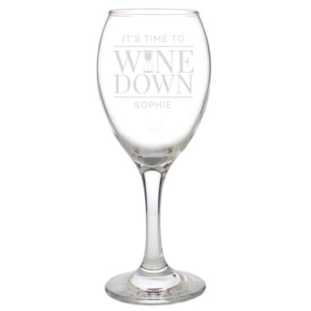Personalised ’It’s Time to Wine Down’ Wine Glass: 3 - Wine Glasses By Gift Moments