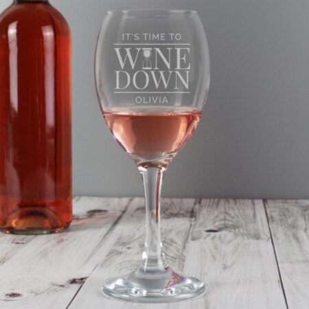 Personalised ’It’s Time to Wine Down’ Wine Glass: 1 - Wine Glasses By Gift Moments