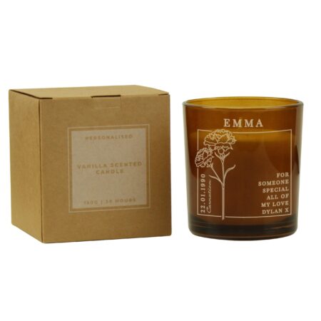 Personalised January Birth Flower Amber Glass Candle: 6 - Candles By Gift Moments