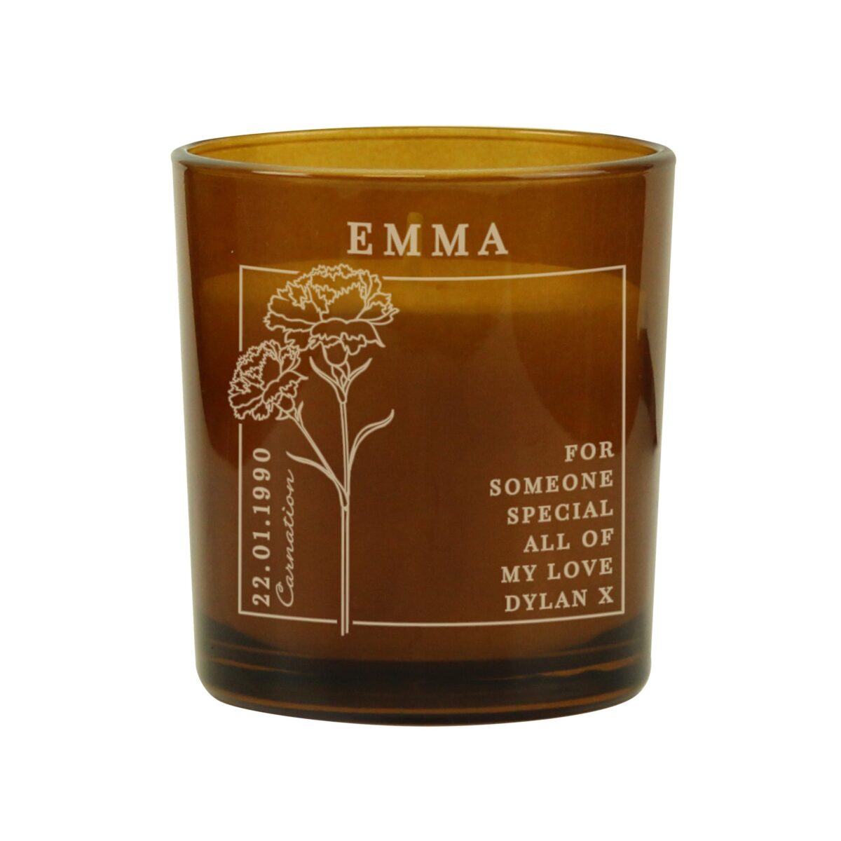 Personalised January Birth Flower Amber Glass Candle: 5 - Candles By Gift Moments