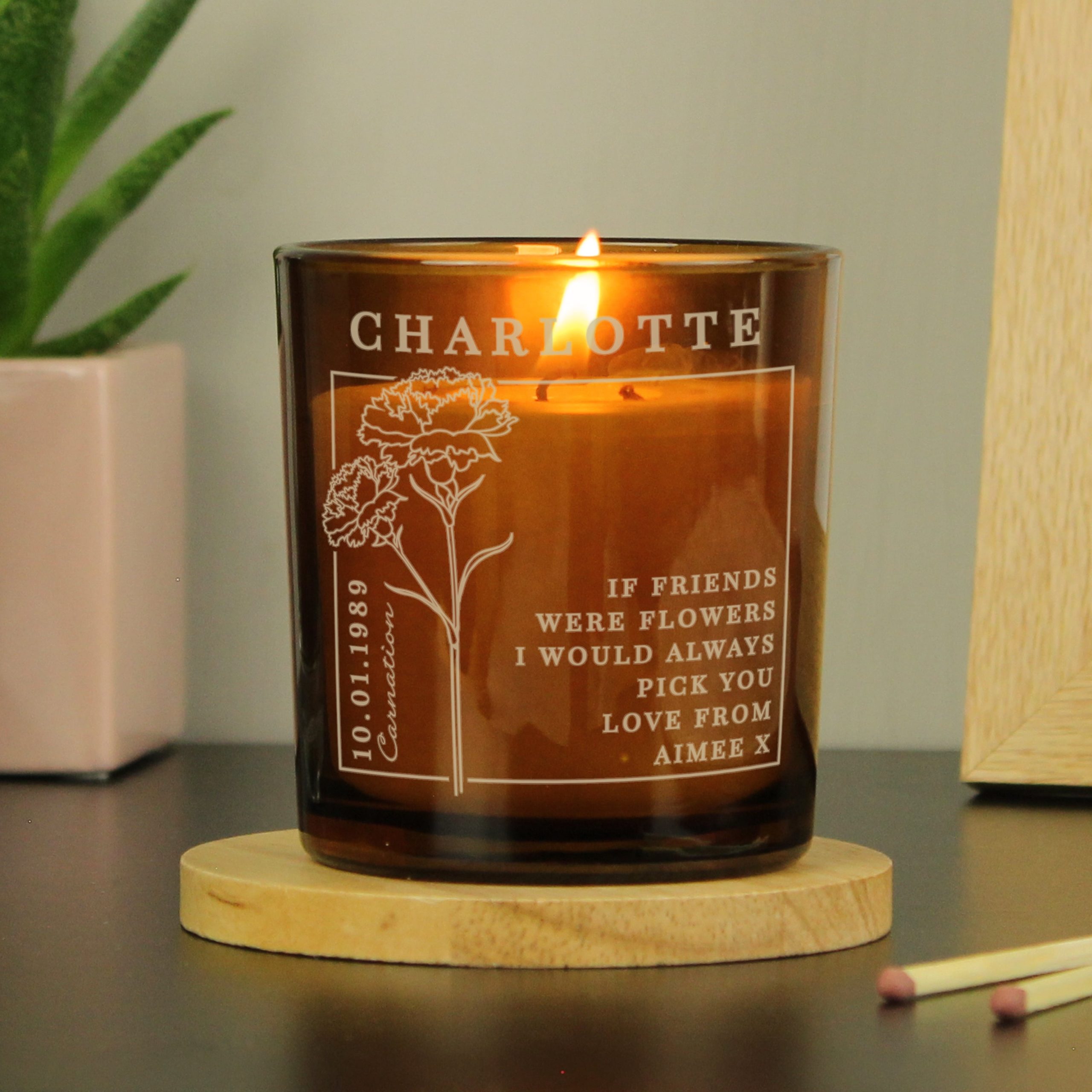 Personalised January Birth Flower Amber Glass Candle: 1 - Candles By Gift Moments
