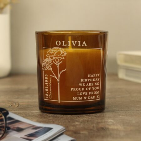 Personalised January Birth Flower Amber Glass Candle: 7 - Candles By Gift Moments