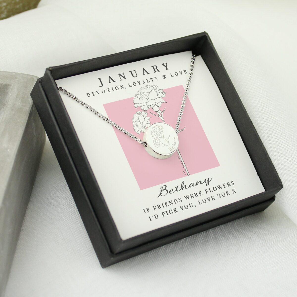Personalised January Birth Flower Necklace and Box: 3 - Necklaces By Gift Moments