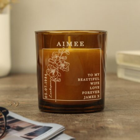 Personalised July Birth Flower Amber Glass Candle: 6 - Candles By Gift Moments