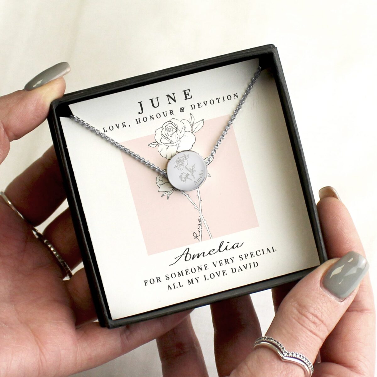Personalised June Birth Flower Necklace and Box: 4 - Necklaces By Gift Moments