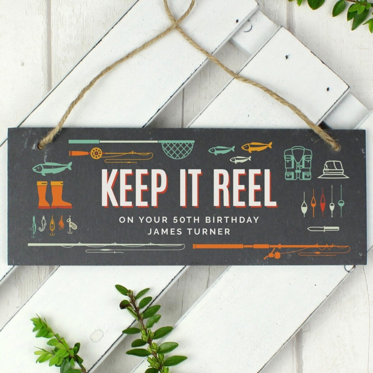 Personalised ’Keep It Reel’ Printed Hanging Slate Plaque: 1 - Signs & Plaques By Gift Moments