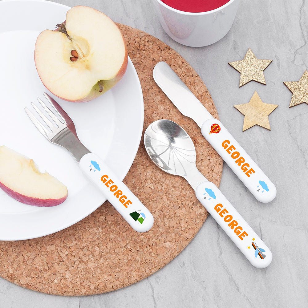 Personalised Kids Metal Cutlery Set: 3 - Cutlery Sets By Gift Moments