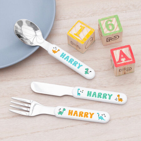 Personalised Kids Cute Dinosaur Cutlery Set: 1 - Cutlery Sets By Gift Moments